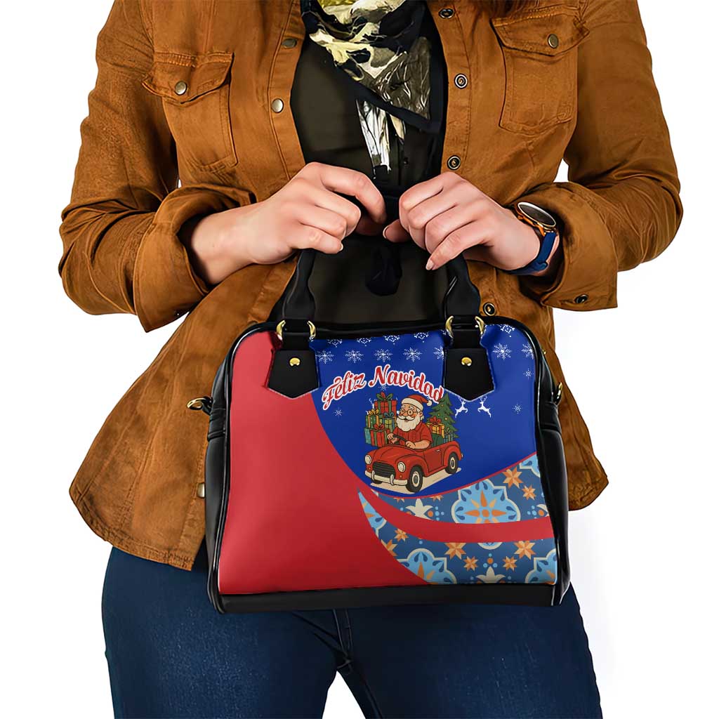 Cuba Christmas Shoulder Handbag with Santa Driving Classic Car Cuban Seal Feliz Navidad and Holiday Gift - Wonder Print Shop