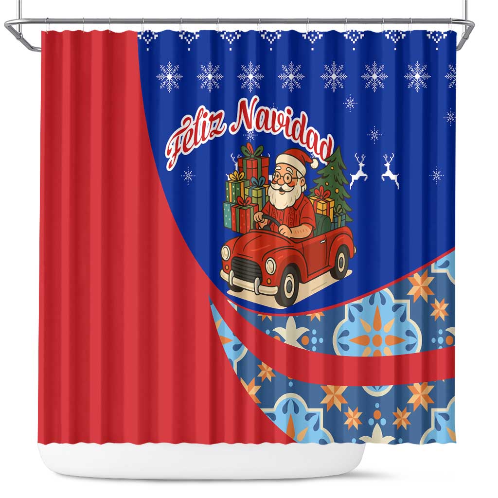 Cuba Christmas Shower Curtain with Santa Driving Classic Car Cuban Seal Feliz Navidad and Holiday Gift - Wonder Print Shop