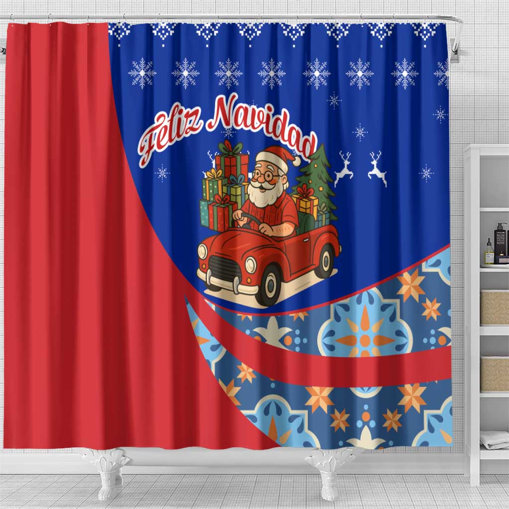 Cuba Christmas Shower Curtain with Santa Driving Classic Car Cuban Seal Feliz Navidad and Holiday Gift - Wonder Print Shop