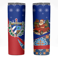 Cuba Christmas Skinny Tumbler with Santa Driving Classic Car Cuban Seal Feliz Navidad and Holiday Gift - Wonder Print Shop