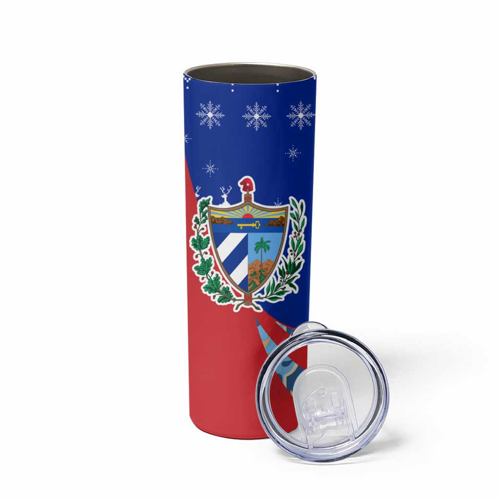 Cuba Christmas Skinny Tumbler with Santa Driving Classic Car Cuban Seal Feliz Navidad and Holiday Gift - Wonder Print Shop