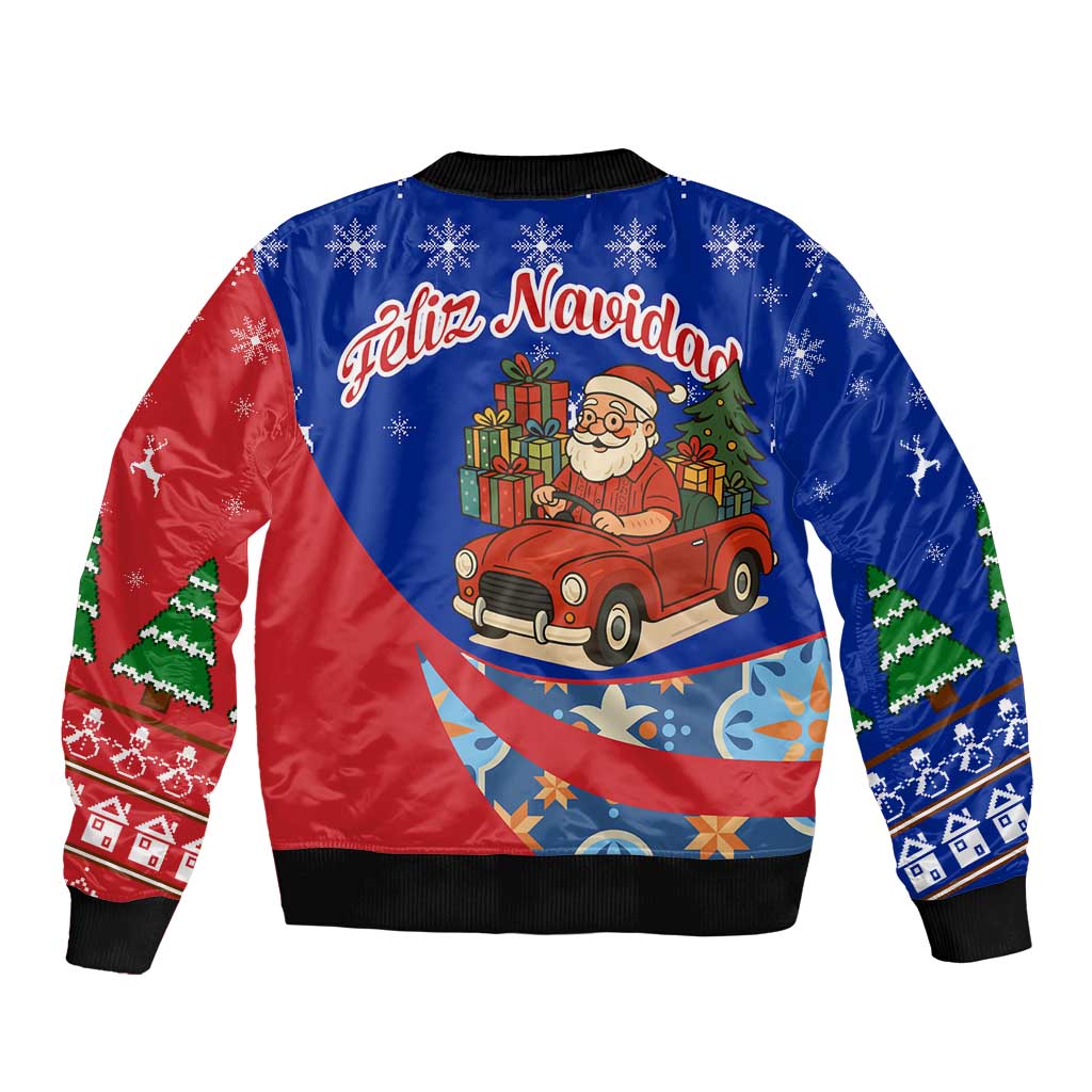 Cuba Christmas Sleeve Zip Bomber Jacket with Santa Driving Classic Car Cuban Seal Feliz Navidad and Holiday Gift - Wonder Print Shop