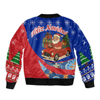 Cuba Christmas Sleeve Zip Bomber Jacket with Santa Driving Classic Car Cuban Seal Feliz Navidad and Holiday Gift - Wonder Print Shop