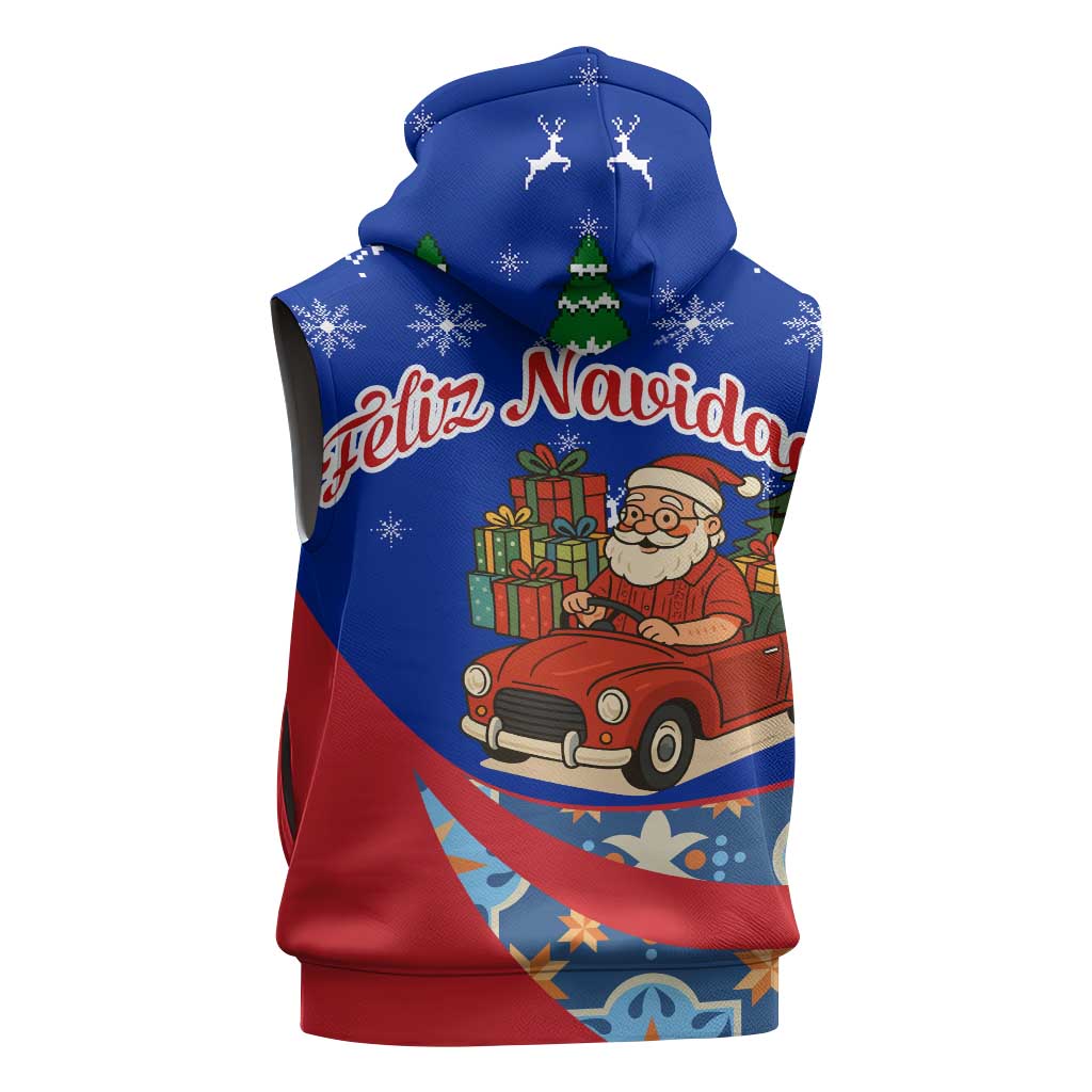 Cuba Christmas Sleeveless Hoodie with Santa Driving Classic Car Cuban Seal Feliz Navidad and Holiday Gift - Wonder Print Shop