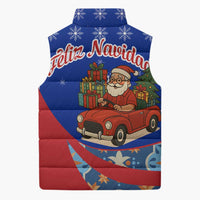 Cuba Christmas Sleeveless Puffer Jacket with Santa Driving Classic Car Cuban Seal Feliz Navidad and Holiday Gift - Wonder Print Shop