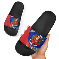 Cuba Christmas Slide Sandals with Santa Driving Classic Car Cuban Seal Feliz Navidad and Holiday Gift - Wonder Print Shop