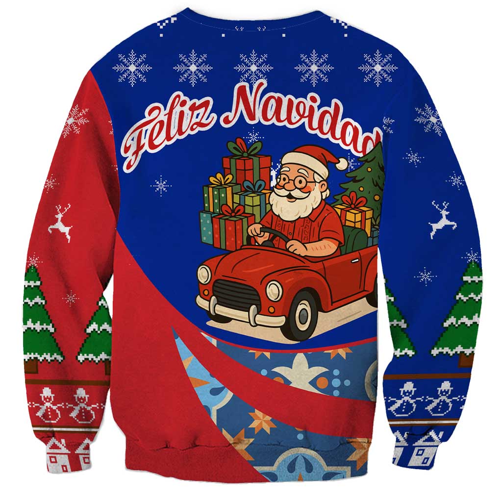 Cuba Christmas Sweatshirt with Santa Driving Classic Car Cuban Seal Feliz Navidad and Holiday Gift - Wonder Print Shop