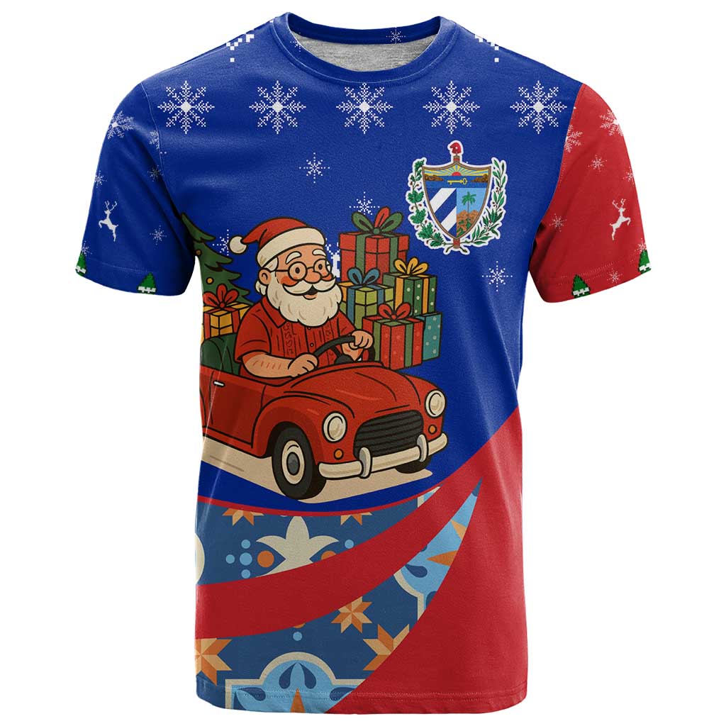 Cuba Christmas T Shirt with Santa Driving Classic Car Cuban Seal Feliz Navidad and Holiday Gift - Wonder Print Shop