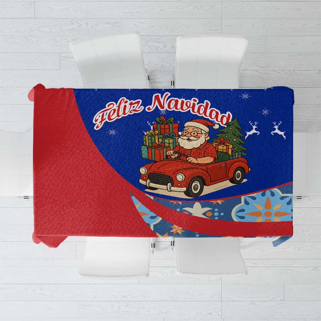 Cuba Christmas Tablecloth with Santa Driving Classic Car Cuban Seal Feliz Navidad and Holiday Gift - Wonder Print Shop