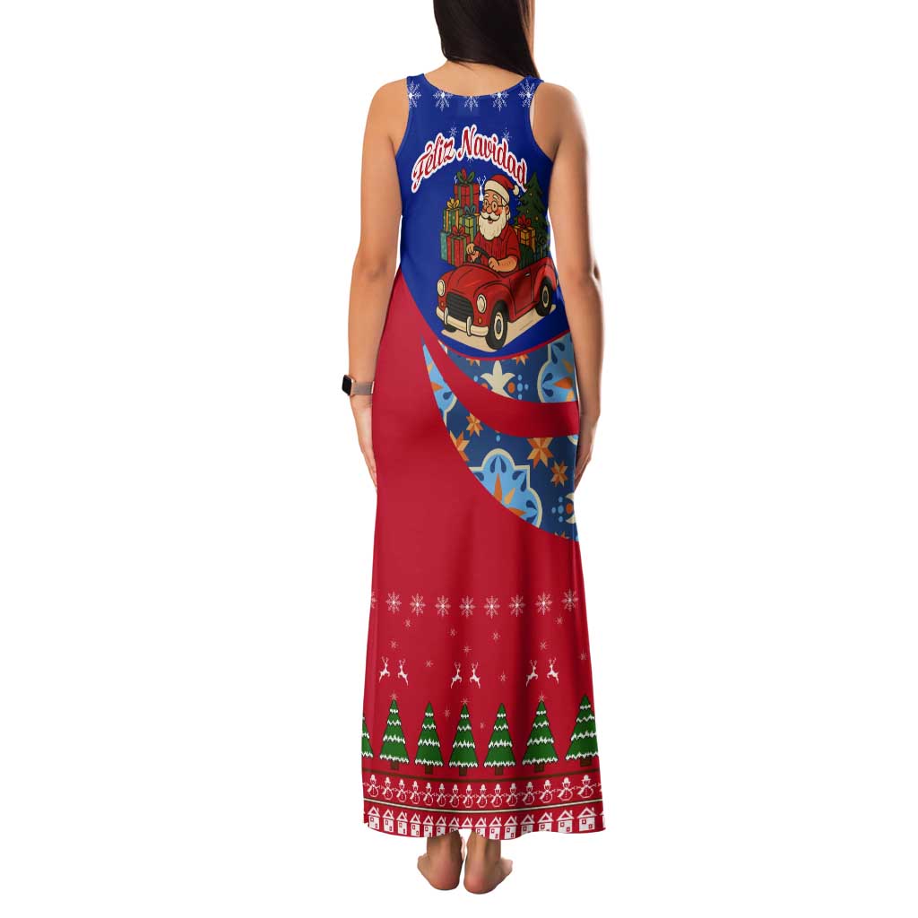 Cuba Christmas Tank Maxi Dress with Santa Driving Classic Car Cuban Seal Feliz Navidad and Holiday Gift - Wonder Print Shop