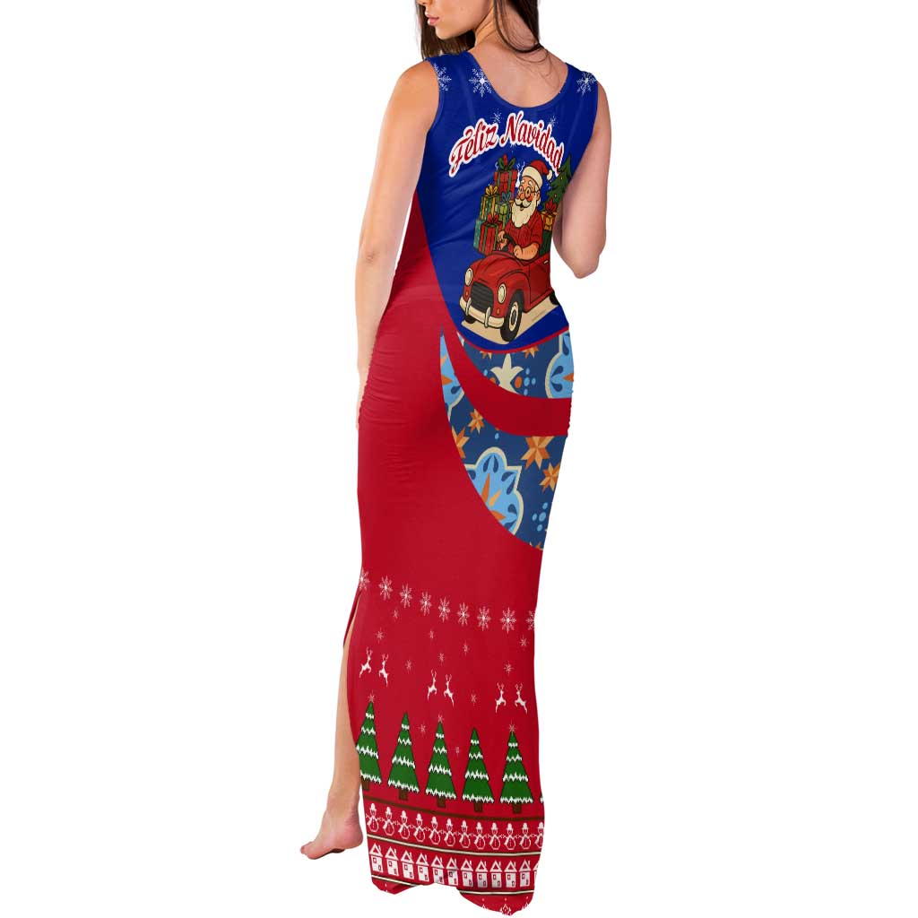 Cuba Christmas Tank Maxi Dress with Santa Driving Classic Car Cuban Seal Feliz Navidad and Holiday Gift - Wonder Print Shop