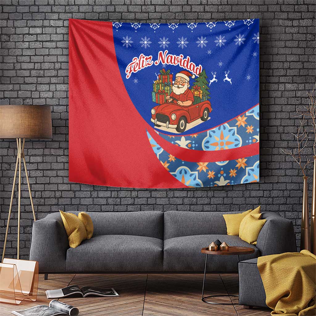 Cuba Christmas Tapestry with Santa Driving Classic Car Cuban Seal Feliz Navidad and Holiday Gift - Wonder Print Shop