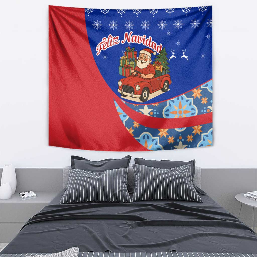 Cuba Christmas Tapestry with Santa Driving Classic Car Cuban Seal Feliz Navidad and Holiday Gift - Wonder Print Shop