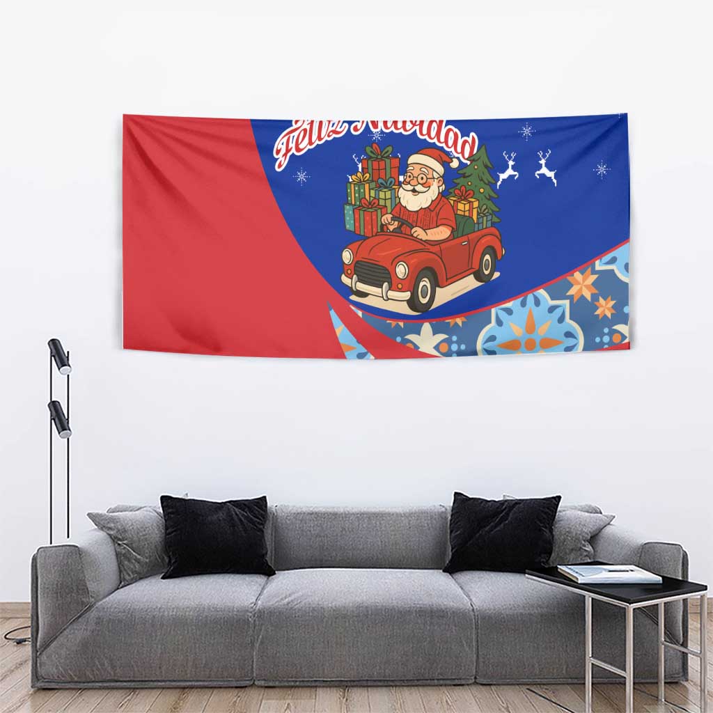 Cuba Christmas Tapestry with Santa Driving Classic Car Cuban Seal Feliz Navidad and Holiday Gift - Wonder Print Shop