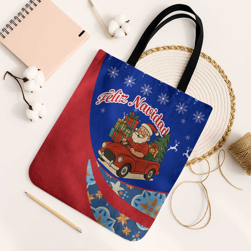 Cuba Christmas Tote Bag with Santa Driving Classic Car Cuban Seal Feliz Navidad and Holiday Gift - Wonder Print Shop