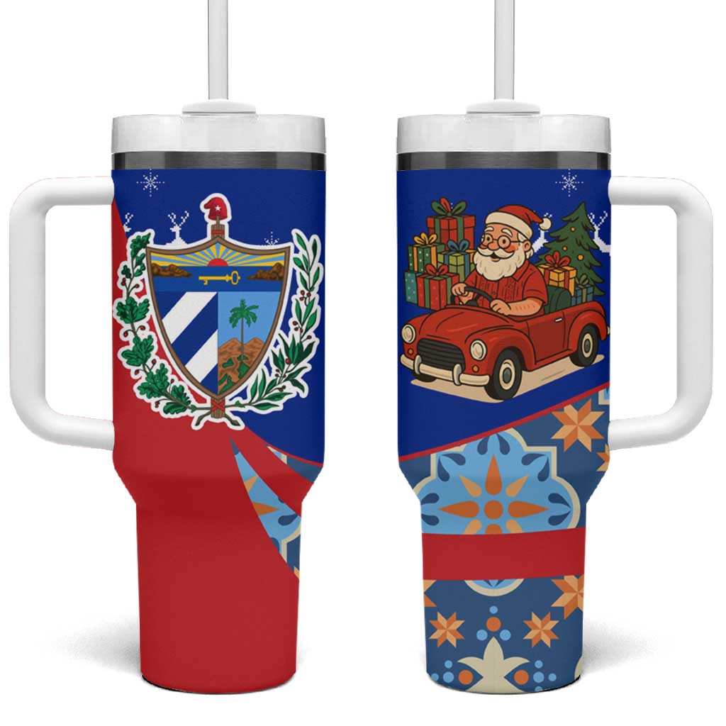 Cuba Christmas Tumbler With Handle with Santa Driving Classic Car Cuban Seal Feliz Navidad and Holiday Gift - Wonder Print Shop