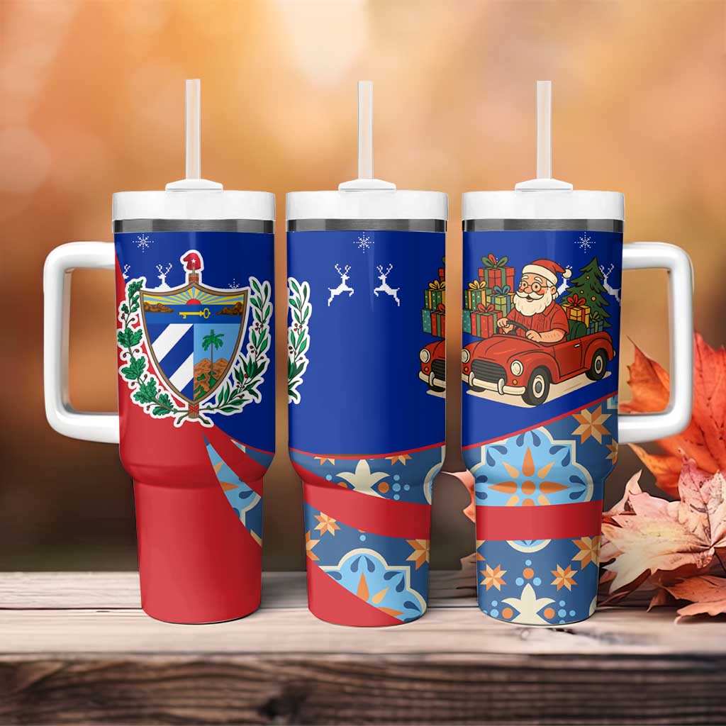 Cuba Christmas Tumbler With Handle with Santa Driving Classic Car Cuban Seal Feliz Navidad and Holiday Gift - Wonder Print Shop