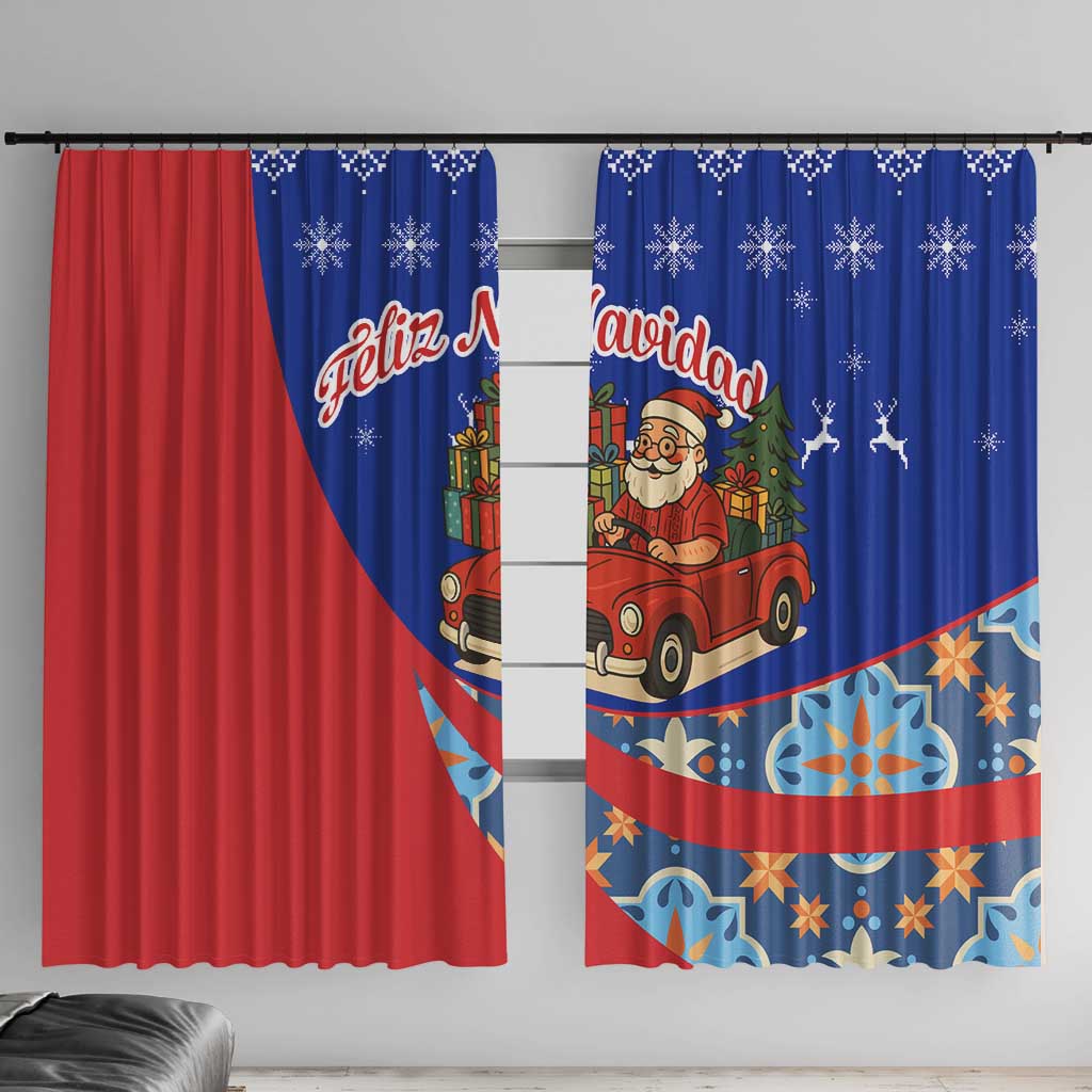 Cuba Christmas Window Curtain with Santa Driving Classic Car Cuban Seal Feliz Navidad and Holiday Gift - Wonder Print Shop