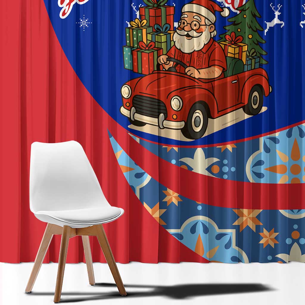 Cuba Christmas Window Curtain with Santa Driving Classic Car Cuban Seal Feliz Navidad and Holiday Gift - Wonder Print Shop