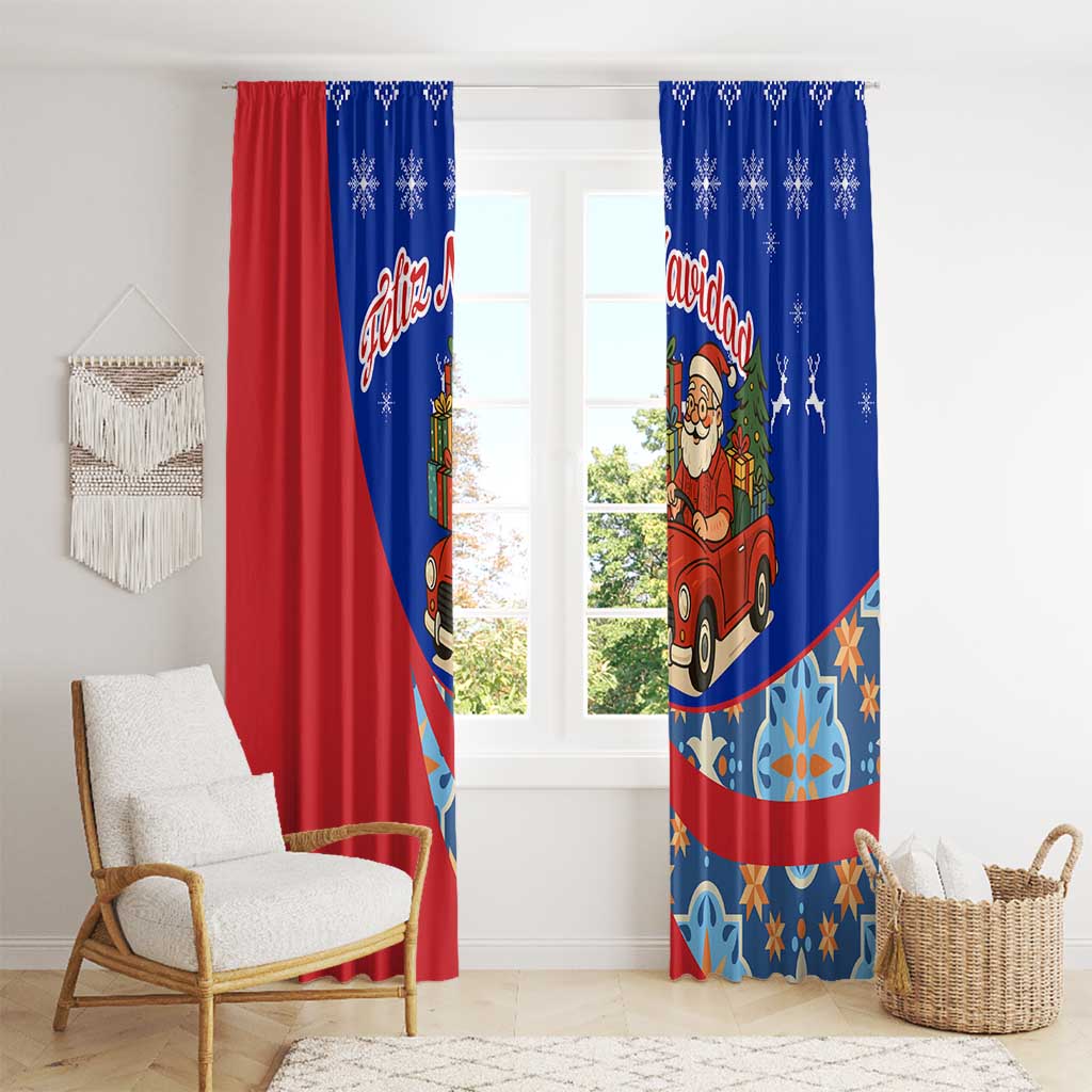 Cuba Christmas Window Curtain with Santa Driving Classic Car Cuban Seal Feliz Navidad and Holiday Gift - Wonder Print Shop