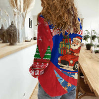 Cuba Christmas Women Casual Shirt with Santa Driving Classic Car Cuban Seal Feliz Navidad and Holiday Gift - Wonder Print Shop