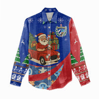 Cuba Christmas Women Casual Shirt with Santa Driving Classic Car Cuban Seal Feliz Navidad and Holiday Gift - Wonder Print Shop