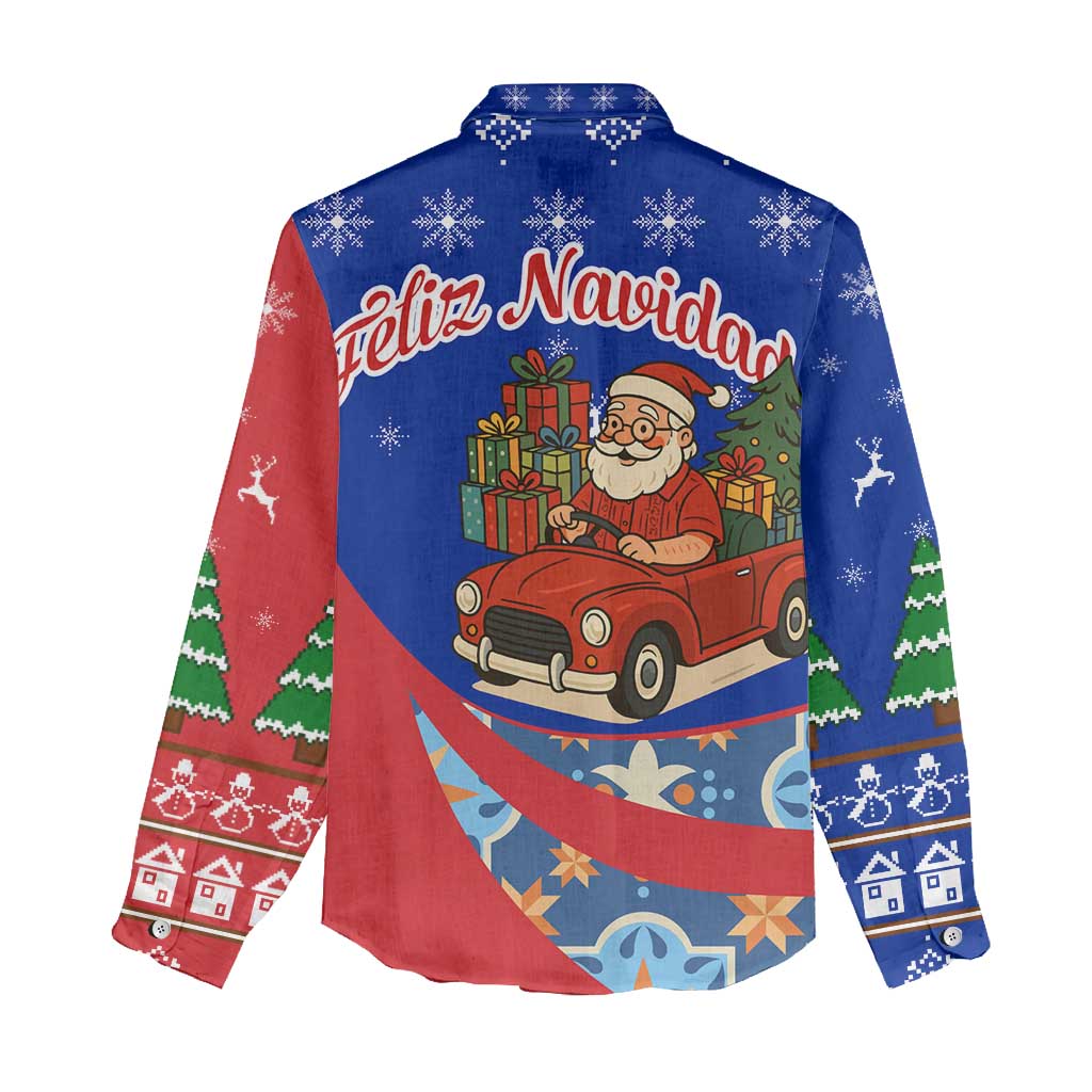 Cuba Christmas Women Casual Shirt with Santa Driving Classic Car Cuban Seal Feliz Navidad and Holiday Gift - Wonder Print Shop