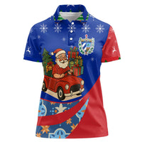 Cuba Christmas Women Polo Shirt with Santa Driving Classic Car Cuban Seal Feliz Navidad and Holiday Gift - Wonder Print Shop