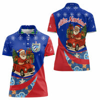 Cuba Christmas Women Polo Shirt with Santa Driving Classic Car Cuban Seal Feliz Navidad and Holiday Gift - Wonder Print Shop