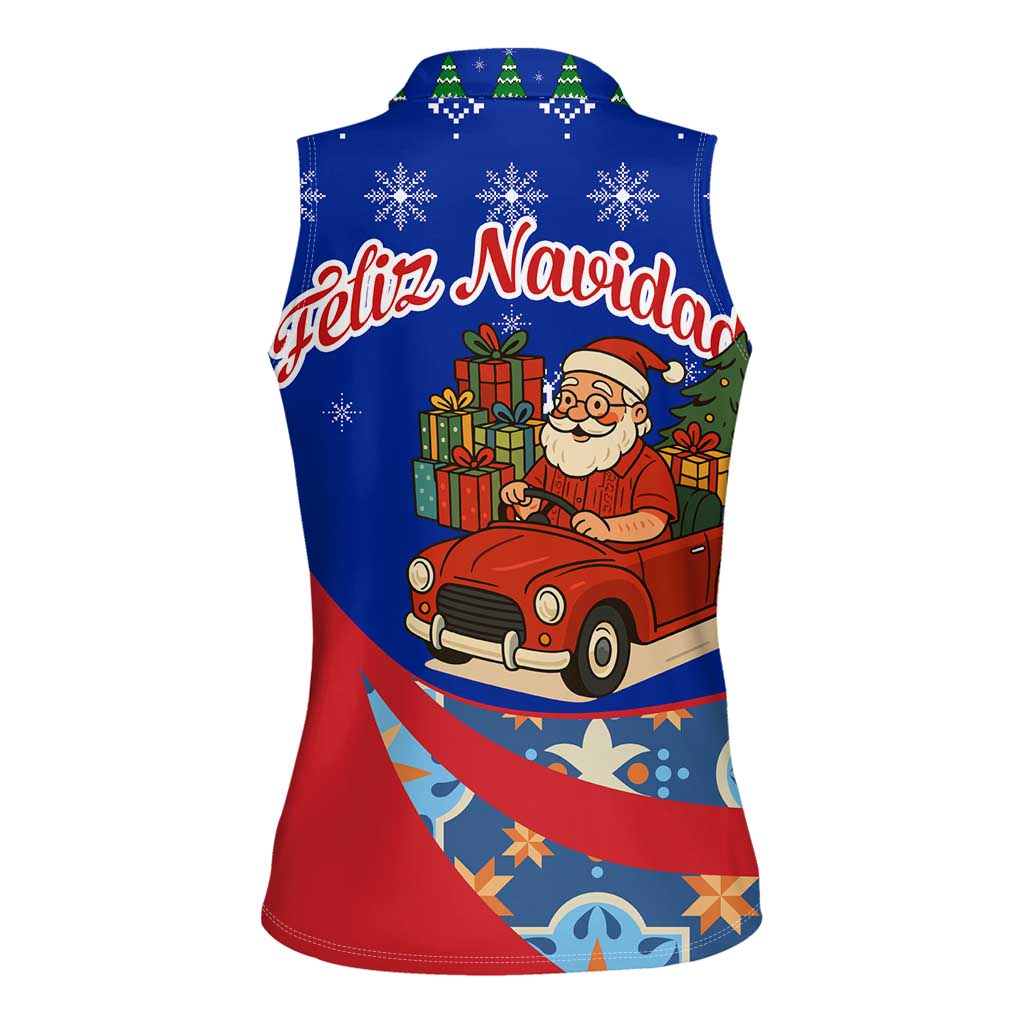 Cuba Christmas Women Sleeveless Polo Shirt with Santa Driving Classic Car Cuban Seal Feliz Navidad and Holiday Gift - Wonder Print Shop
