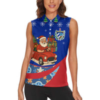Cuba Christmas Women Sleeveless Polo Shirt with Santa Driving Classic Car Cuban Seal Feliz Navidad and Holiday Gift - Wonder Print Shop