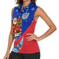 Cuba Christmas Women Sleeveless Polo Shirt with Santa Driving Classic Car Cuban Seal Feliz Navidad and Holiday Gift - Wonder Print Shop