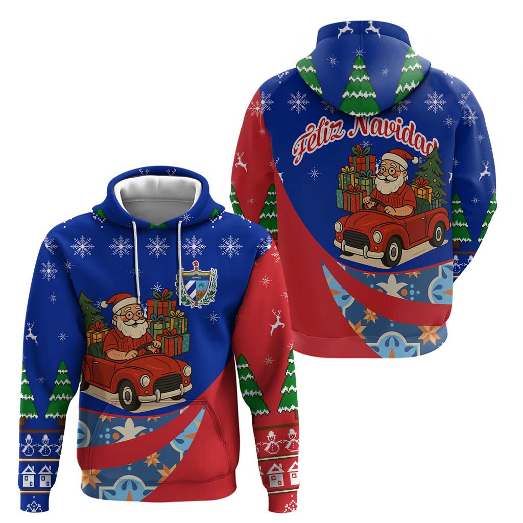 Cuba Christmas Zip Hoodie with Santa Driving Classic Car Cuban Seal Feliz Navidad and Holiday Gift - Wonder Print Shop