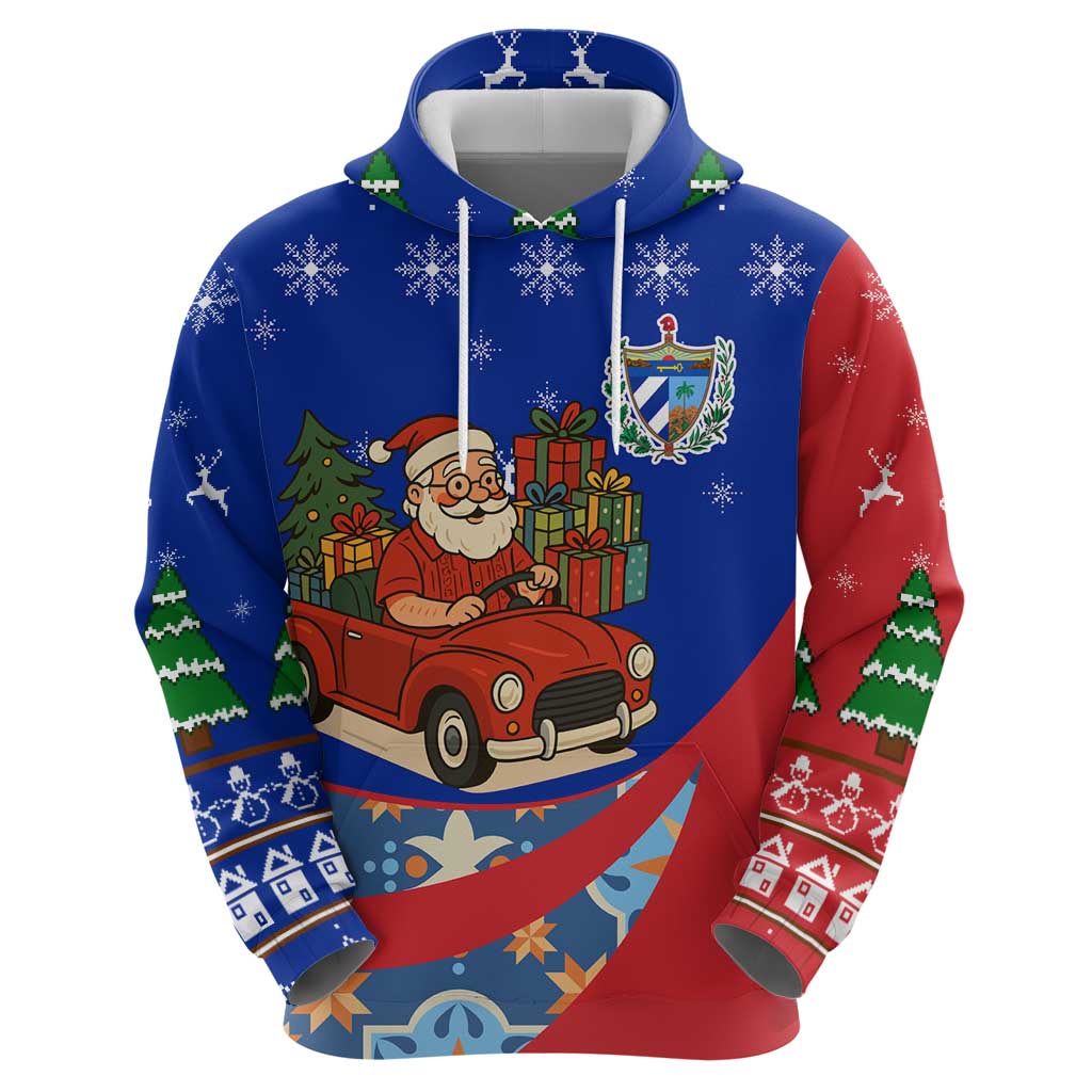Cuba Christmas Zip Hoodie with Santa Driving Classic Car Cuban Seal Feliz Navidad and Holiday Gift - Wonder Print Shop