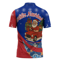 Cuba Christmas Zipper Polo Shirt with Santa Driving Classic Car Cuban Seal Feliz Navidad and Holiday Gift - Wonder Print Shop