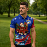 Cuba Christmas Zipper Polo Shirt with Santa Driving Classic Car Cuban Seal Feliz Navidad and Holiday Gift - Wonder Print Shop