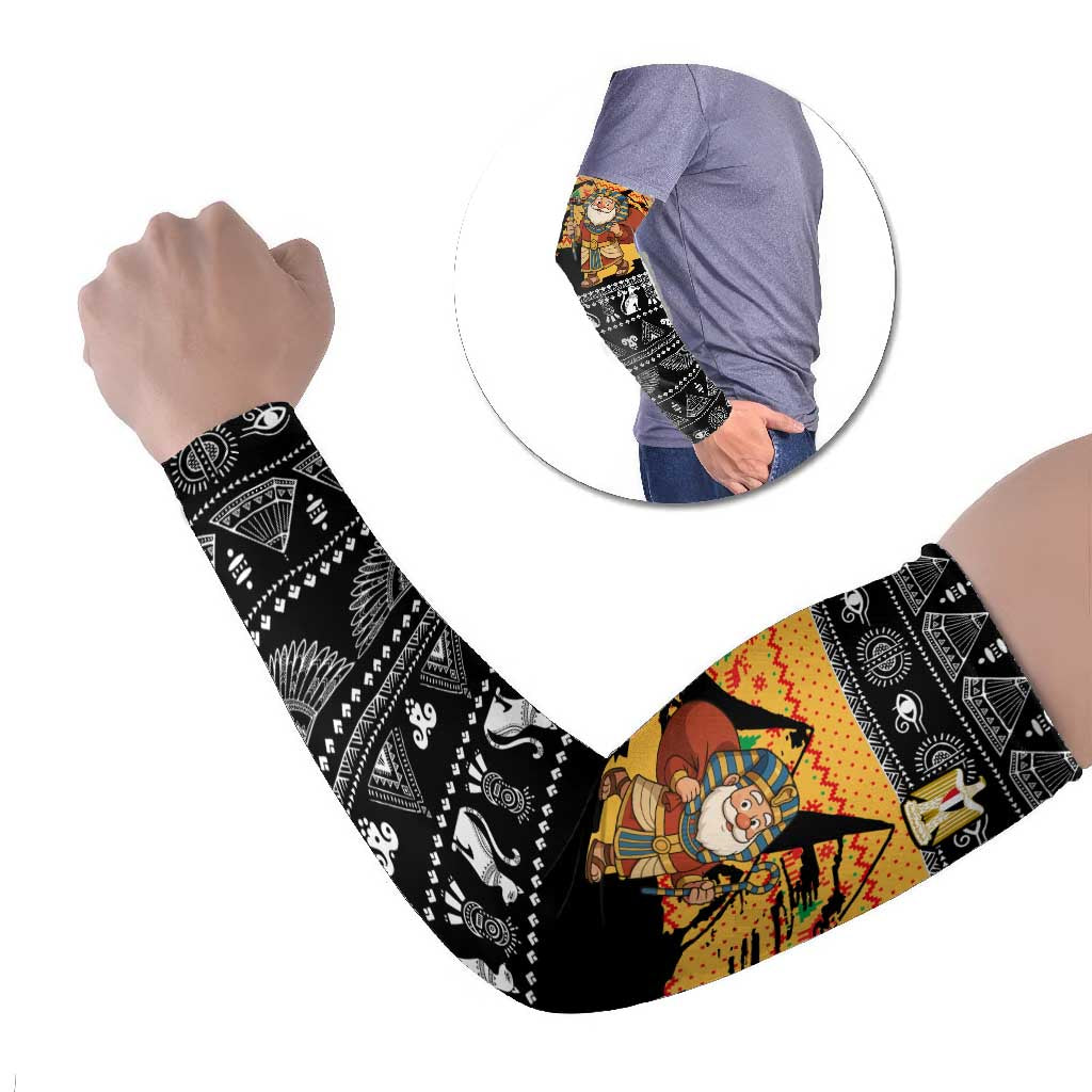 Egypt Christmas Arm Sleeves with Pharaoh Santa Pyramids Eye of Horus and Ancient Egyptian - Wonder Print Shop