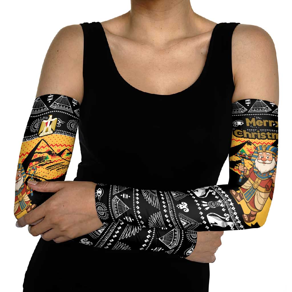 Egypt Christmas Arm Sleeves with Pharaoh Santa Pyramids Eye of Horus and Ancient Egyptian - Wonder Print Shop