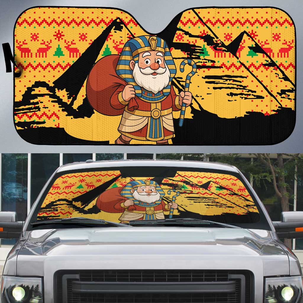 Egypt Christmas Auto Sun Shade with Pharaoh Santa Pyramids Eye of Horus and Ancient Egyptian - Wonder Print Shop