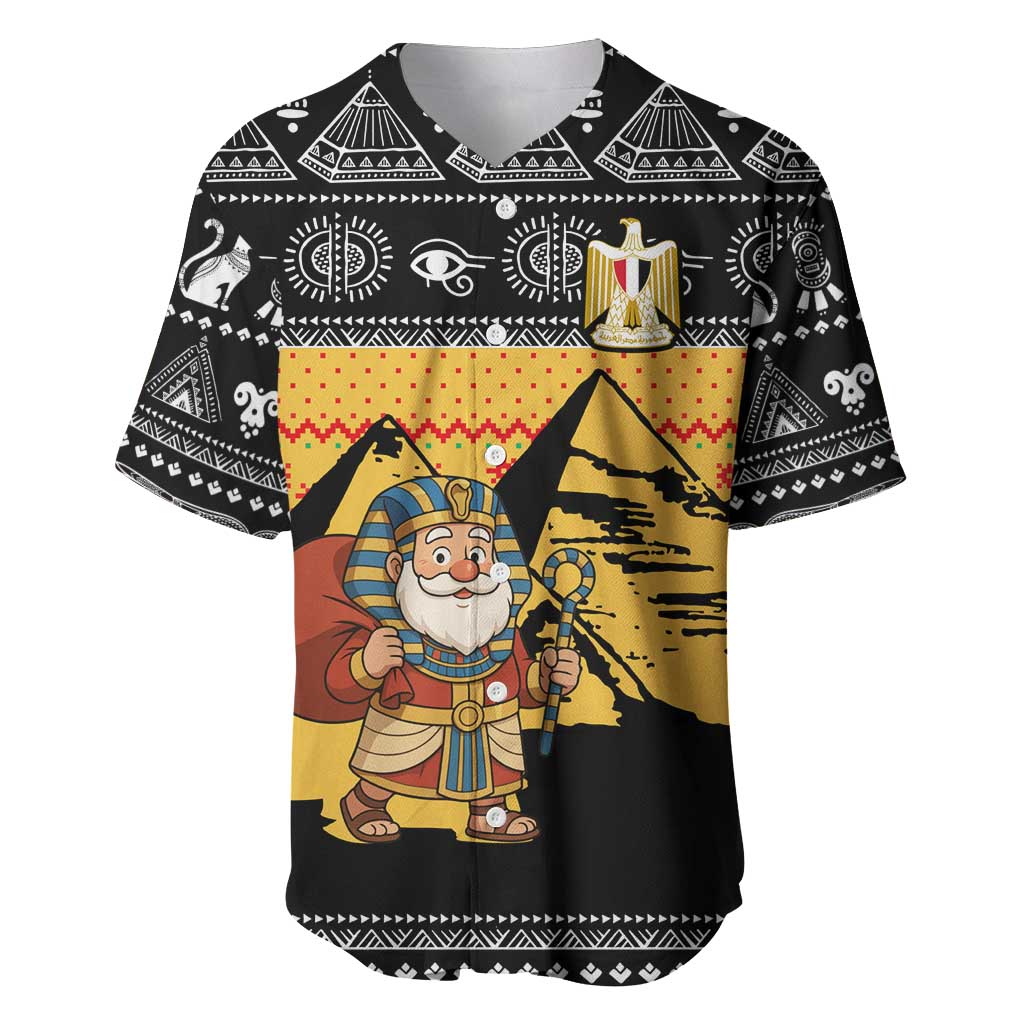 Egypt Christmas Baseball Jersey with Pharaoh Santa Pyramids Eye of Horus and Ancient Egyptian - Wonder Print Shop