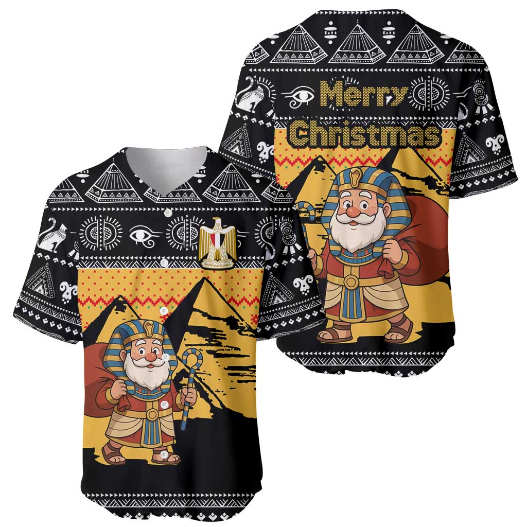 Egypt Christmas Baseball Jersey with Pharaoh Santa Pyramids Eye of Horus and Ancient Egyptian - Wonder Print Shop