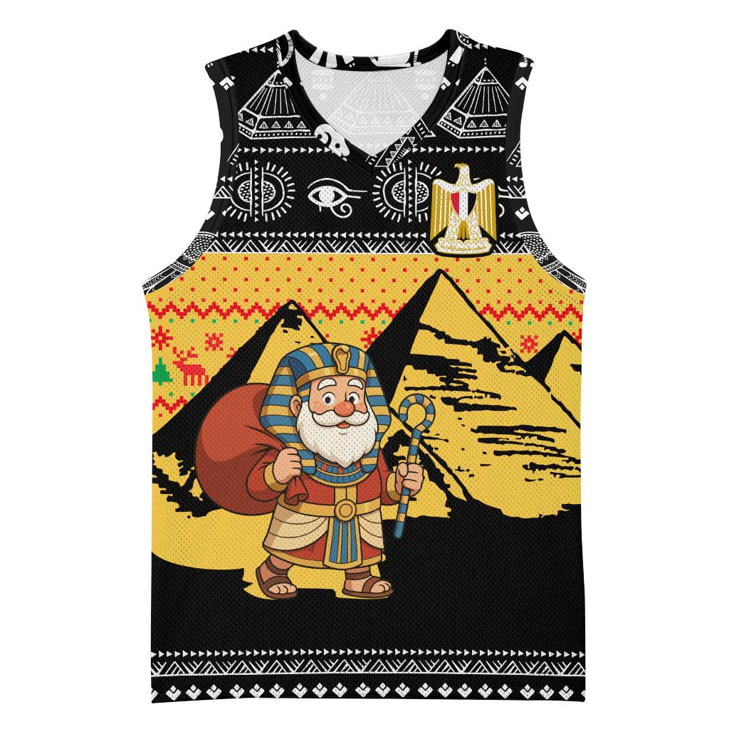 Egypt Christmas Basketball Jersey with Pharaoh Santa Pyramids Eye of Horus and Ancient Egyptian - Wonder Print Shop