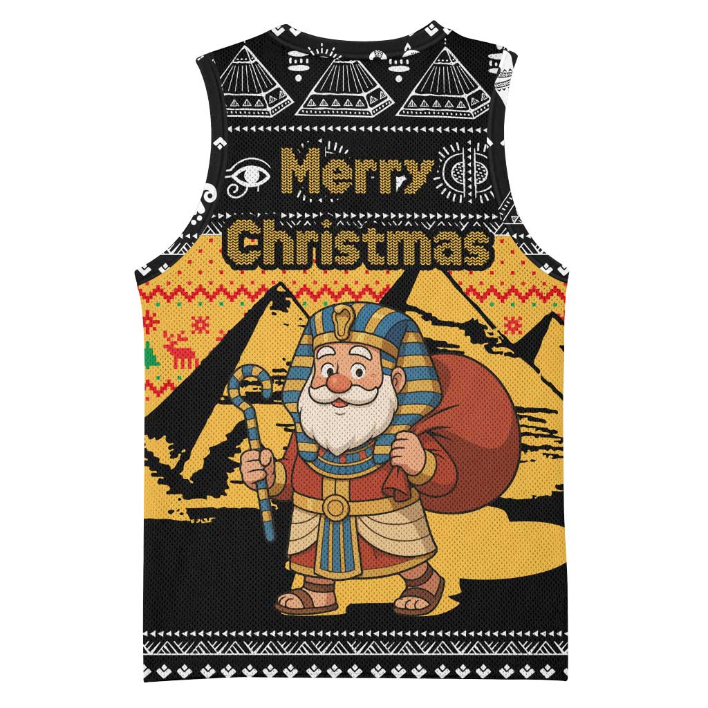 Egypt Christmas Basketball Jersey with Pharaoh Santa Pyramids Eye of Horus and Ancient Egyptian - Wonder Print Shop