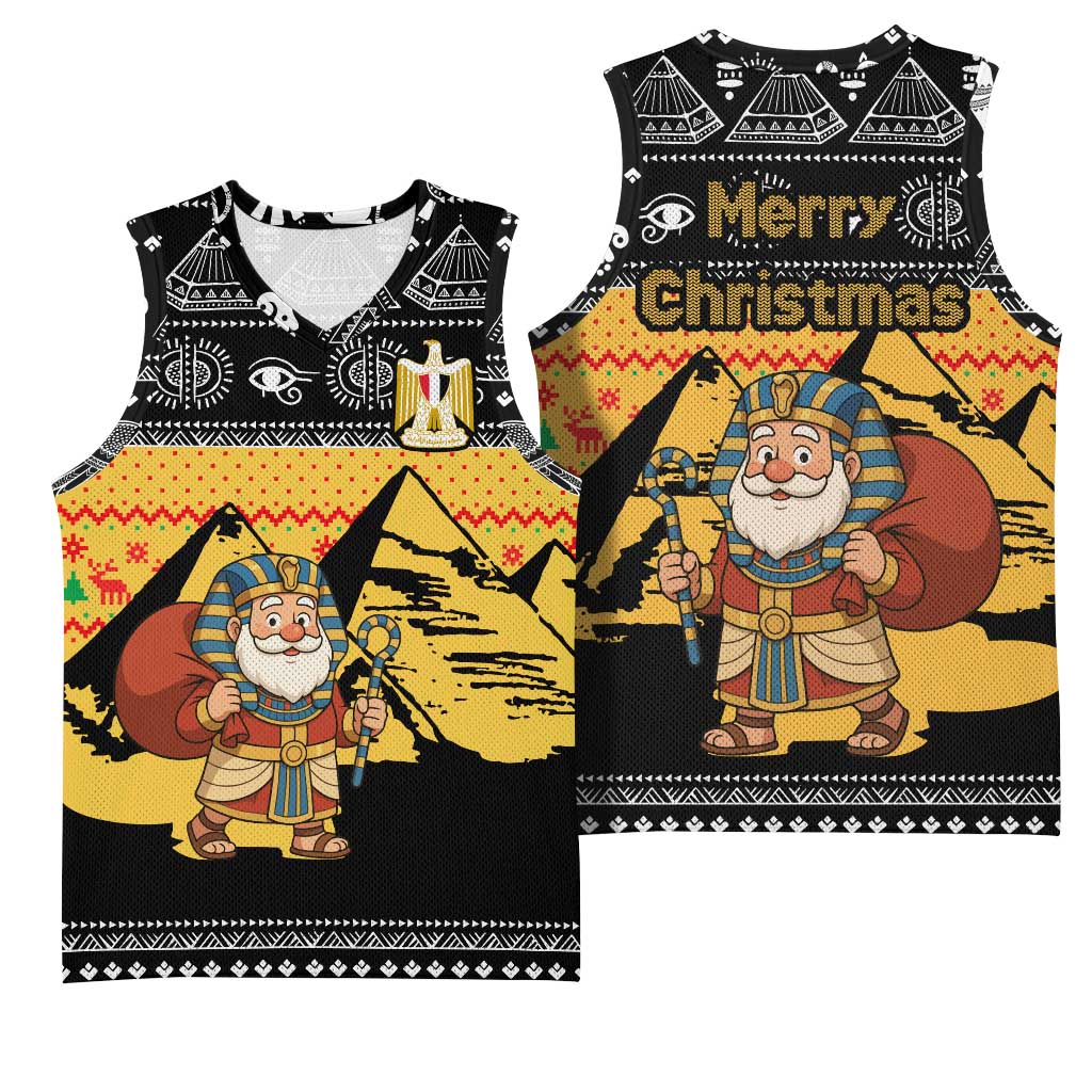 Egypt Christmas Basketball Jersey with Pharaoh Santa Pyramids Eye of Horus and Ancient Egyptian - Wonder Print Shop