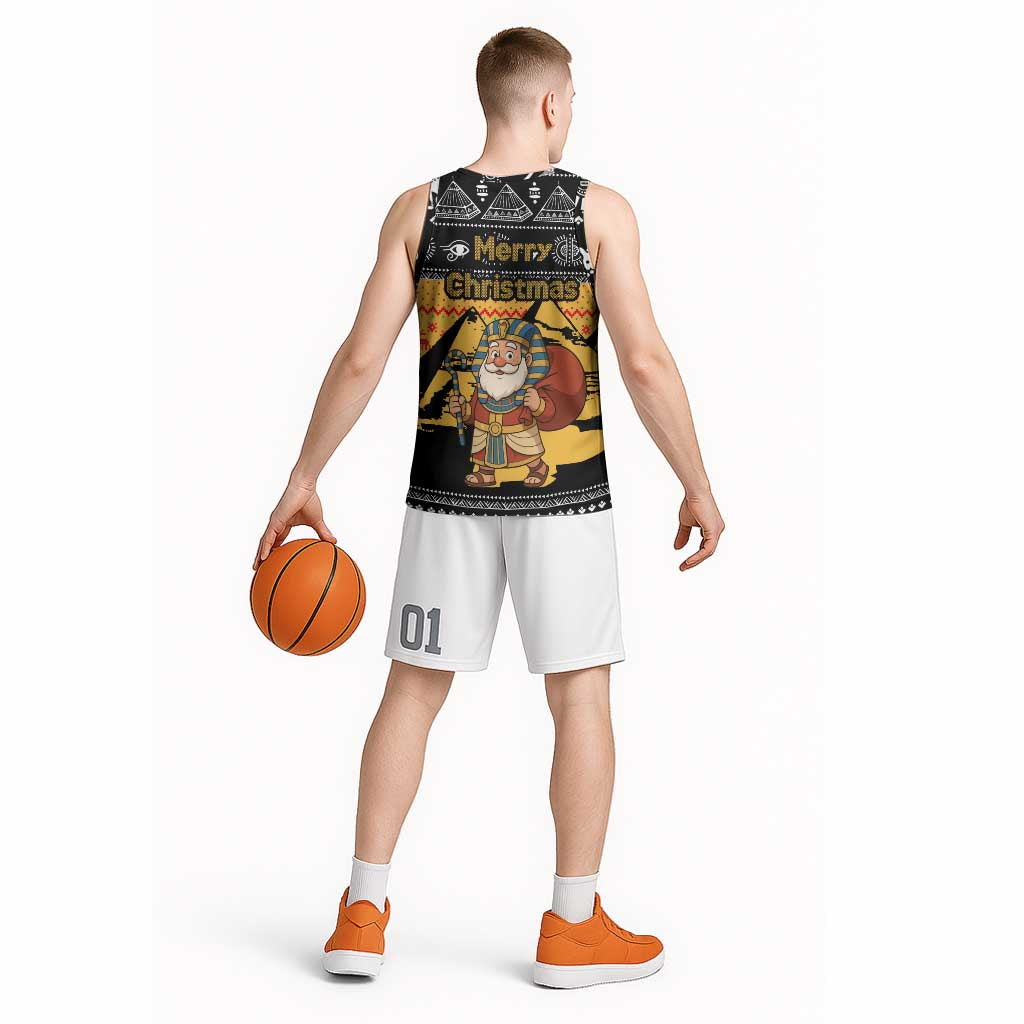 Egypt Christmas Basketball Jersey with Pharaoh Santa Pyramids Eye of Horus and Ancient Egyptian - Wonder Print Shop