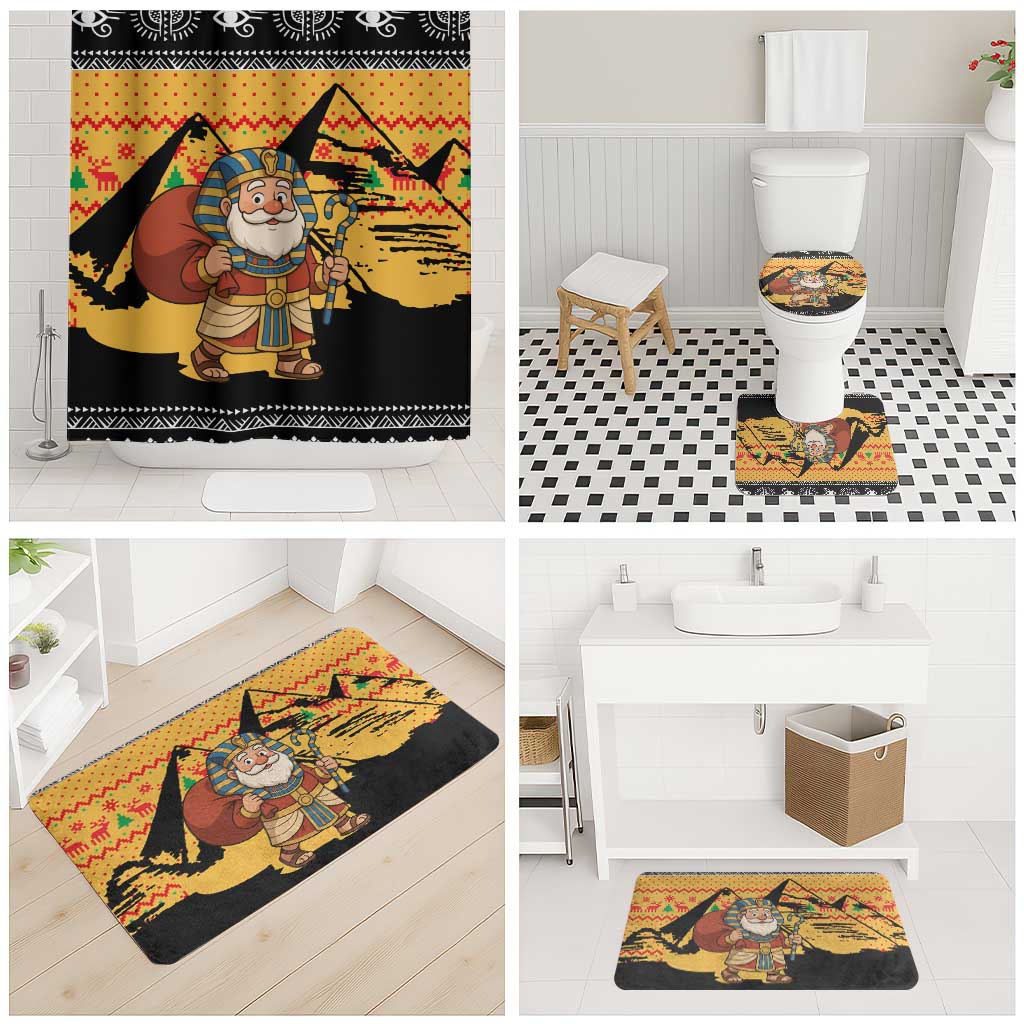 Egypt Christmas Bathroom Set with Pharaoh Santa Pyramids Eye of Horus and Ancient Egyptian - Wonder Print Shop