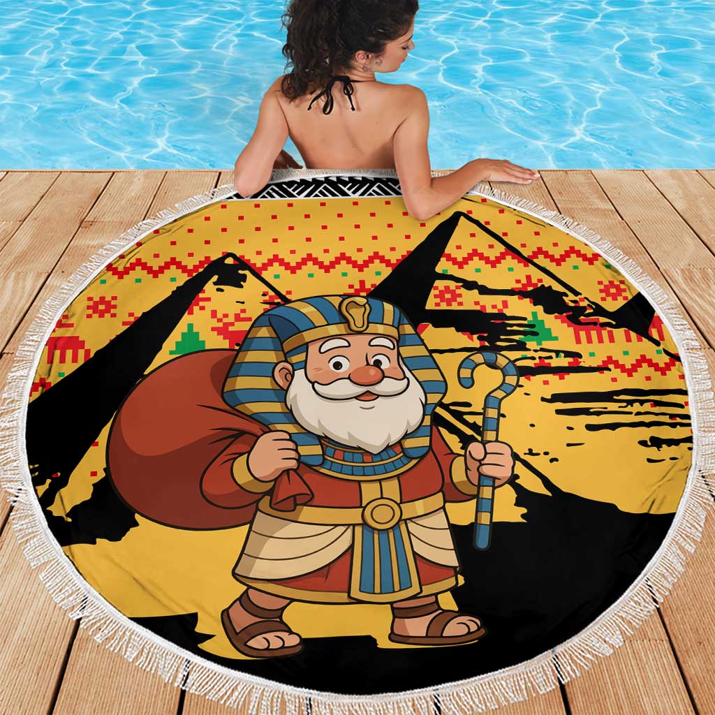 Egypt Christmas Beach Blanket with Pharaoh Santa Pyramids Eye of Horus and Ancient Egyptian - Wonder Print Shop
