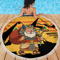 Egypt Christmas Beach Blanket with Pharaoh Santa Pyramids Eye of Horus and Ancient Egyptian - Wonder Print Shop