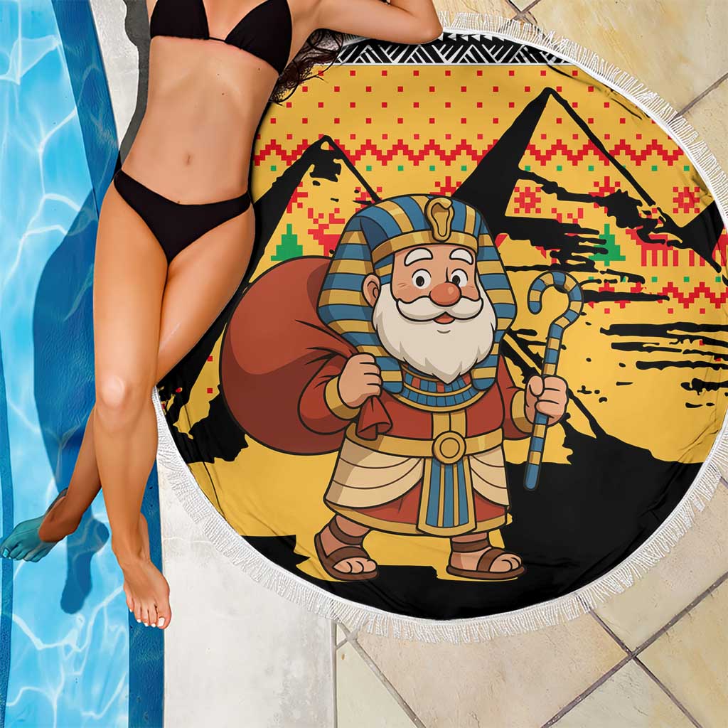 Egypt Christmas Beach Blanket with Pharaoh Santa Pyramids Eye of Horus and Ancient Egyptian - Wonder Print Shop