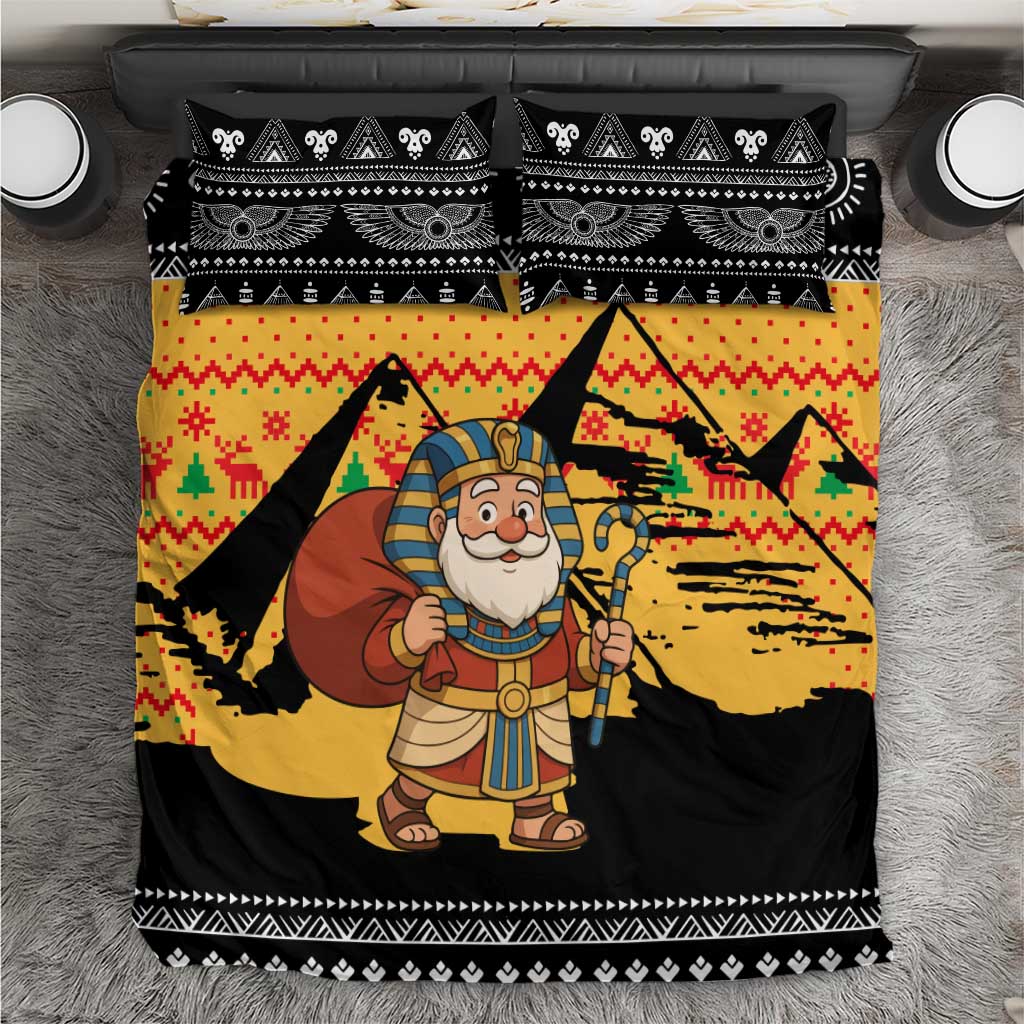 Egypt Christmas Bedding Set with Pharaoh Santa Pyramids Eye of Horus and Ancient Egyptian - Wonder Print Shop